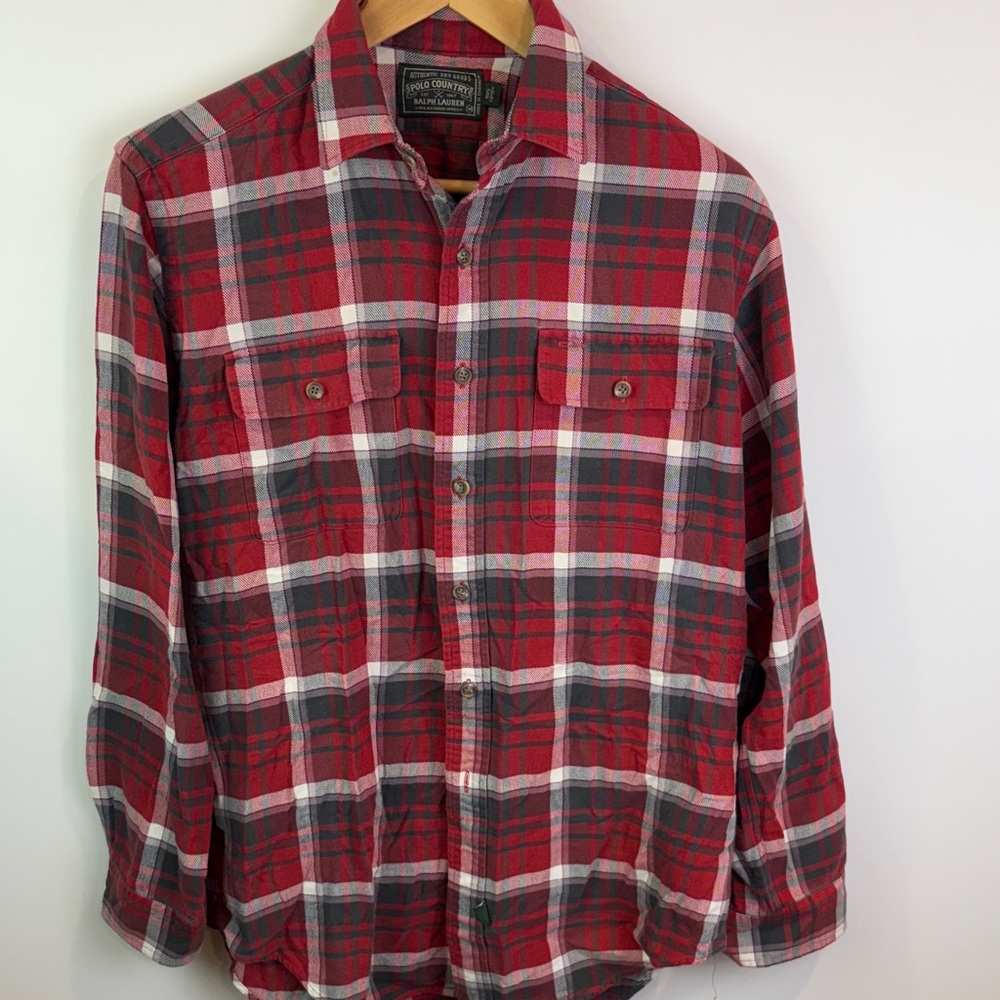 Polo Country red and grey Plaid Shirt size M